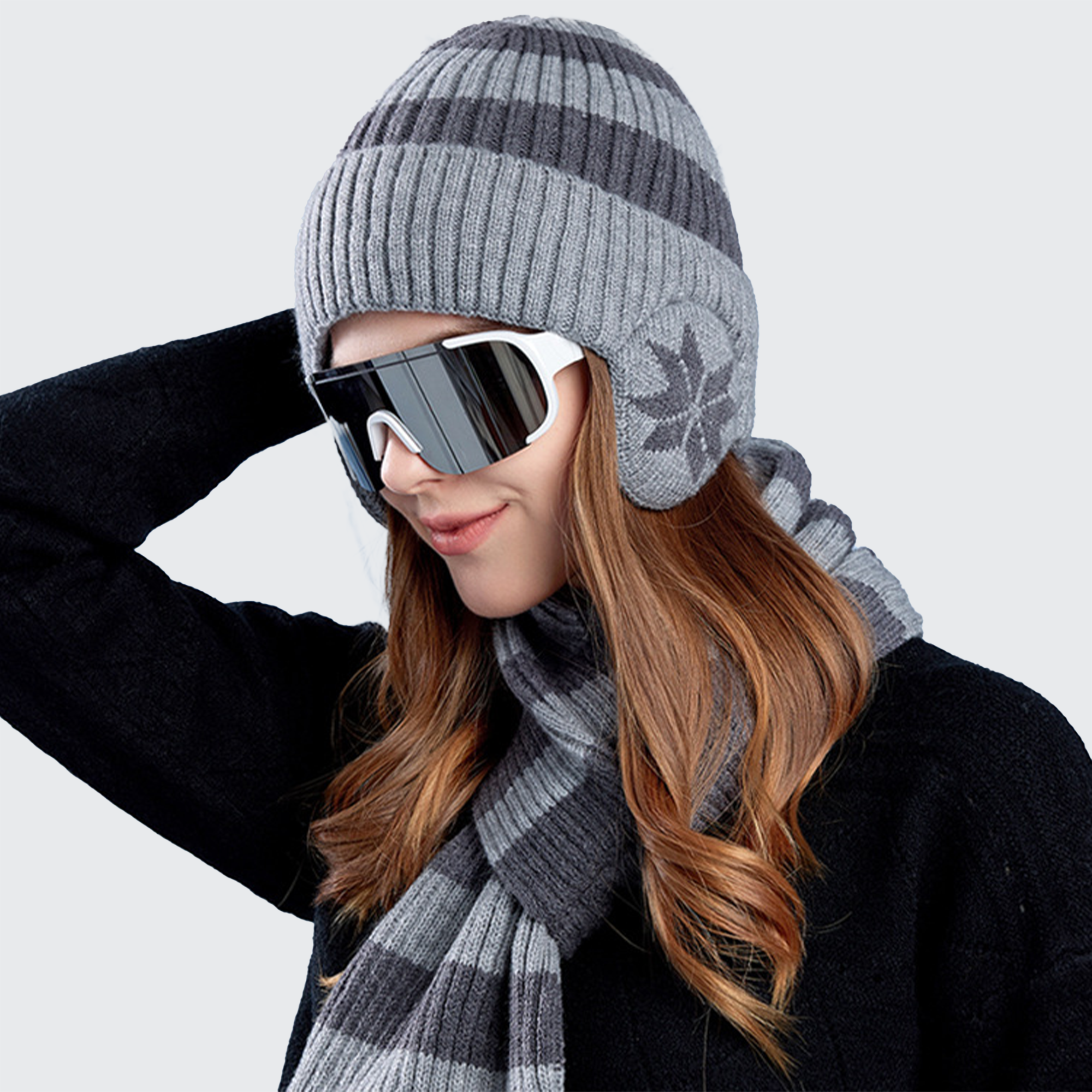 MOUNTAIN RANGE, HAT &amp; SNOWFLAKE SCARF SET